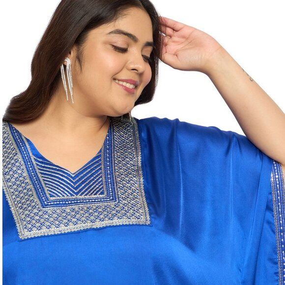 Gypsie Blu Satin Sequences Caftan Maxi Dress Kimono Sleeve Dresses for Birthday - Picture 7 of 8